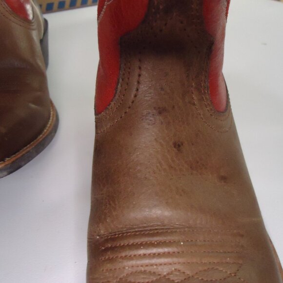 Ariat Womens Square Toe Western Cowboy Boots Sz 7B Red/Brown Pull On - Picture 11 of 11